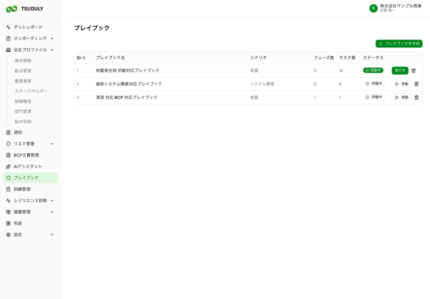 TSUDULYのプレイブック管理画面